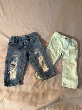 Distressed Blue Denim Jeans and Garanimals Mint Green Pants size